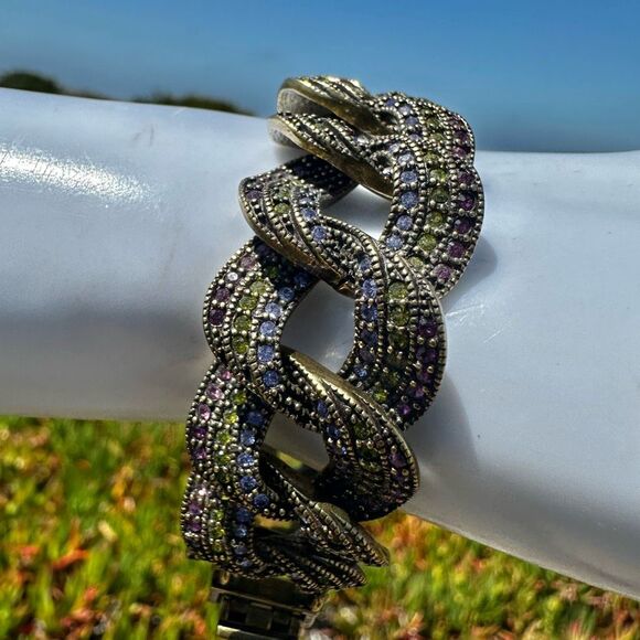 Heidi Daus Multicolor Swarovski Crystal Pavรฉ Link Bracelet - Picture 2 of 12
